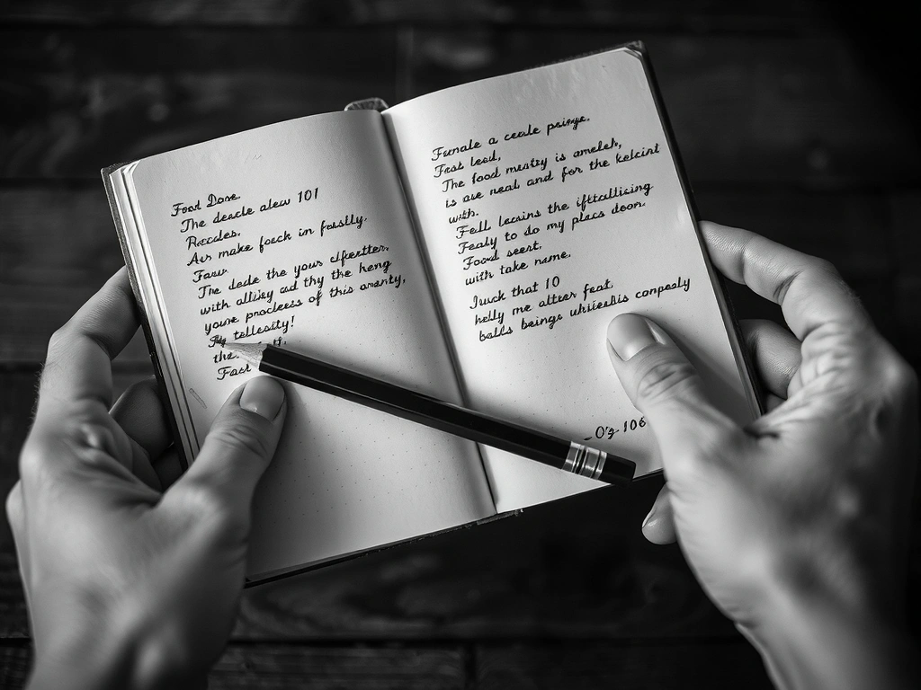 Rukom ispisana bilješka iz dnevnika prehrane